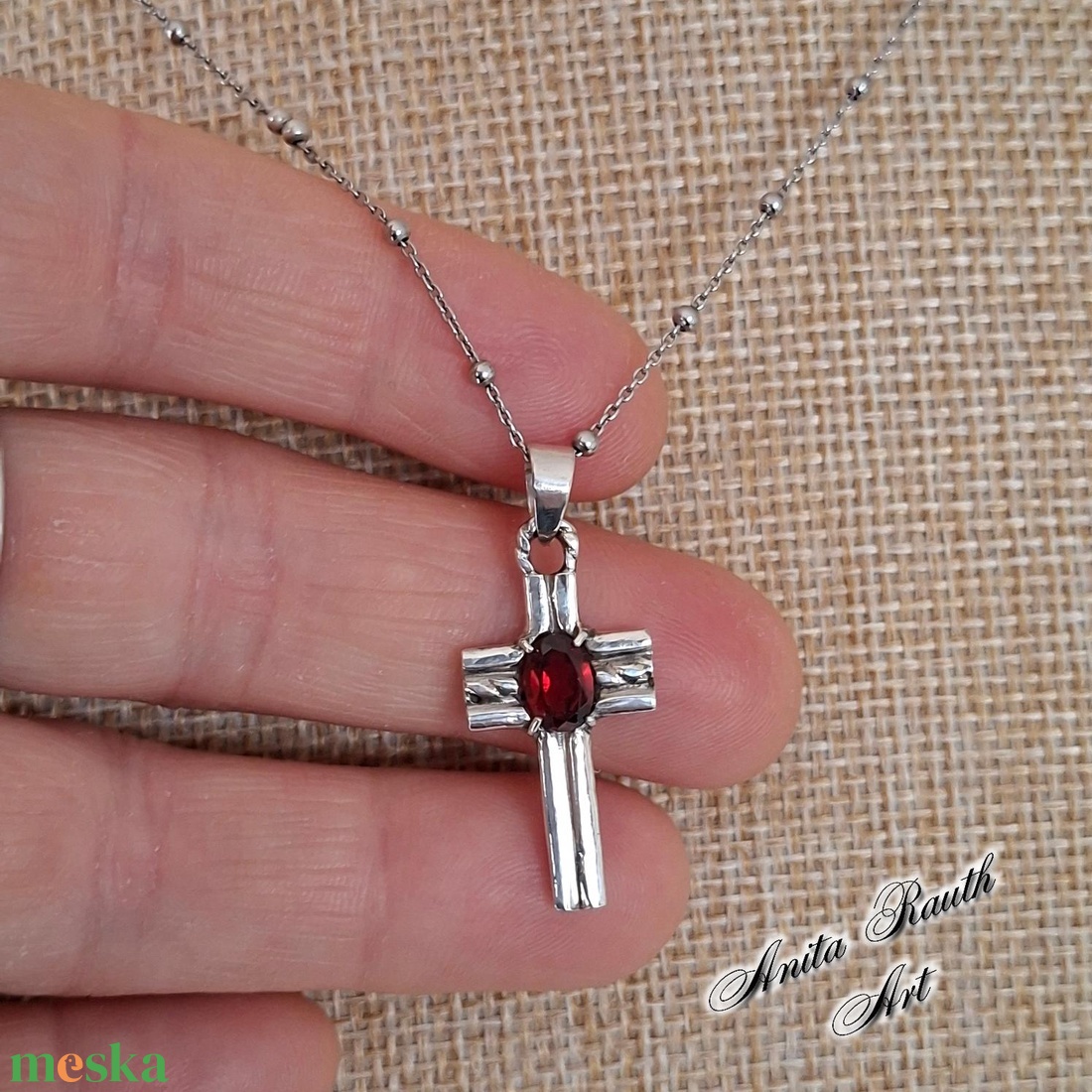 Gránát köves kereszt - ékszer - nyaklánc - medál - Meska.hu