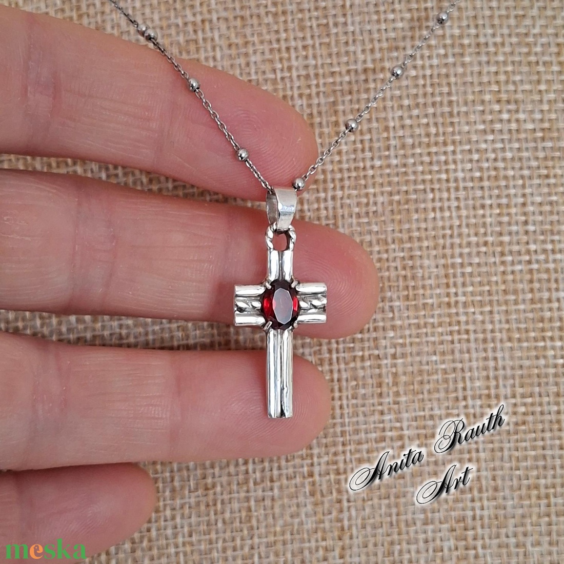 Gránát köves kereszt - ékszer - nyaklánc - medál - Meska.hu