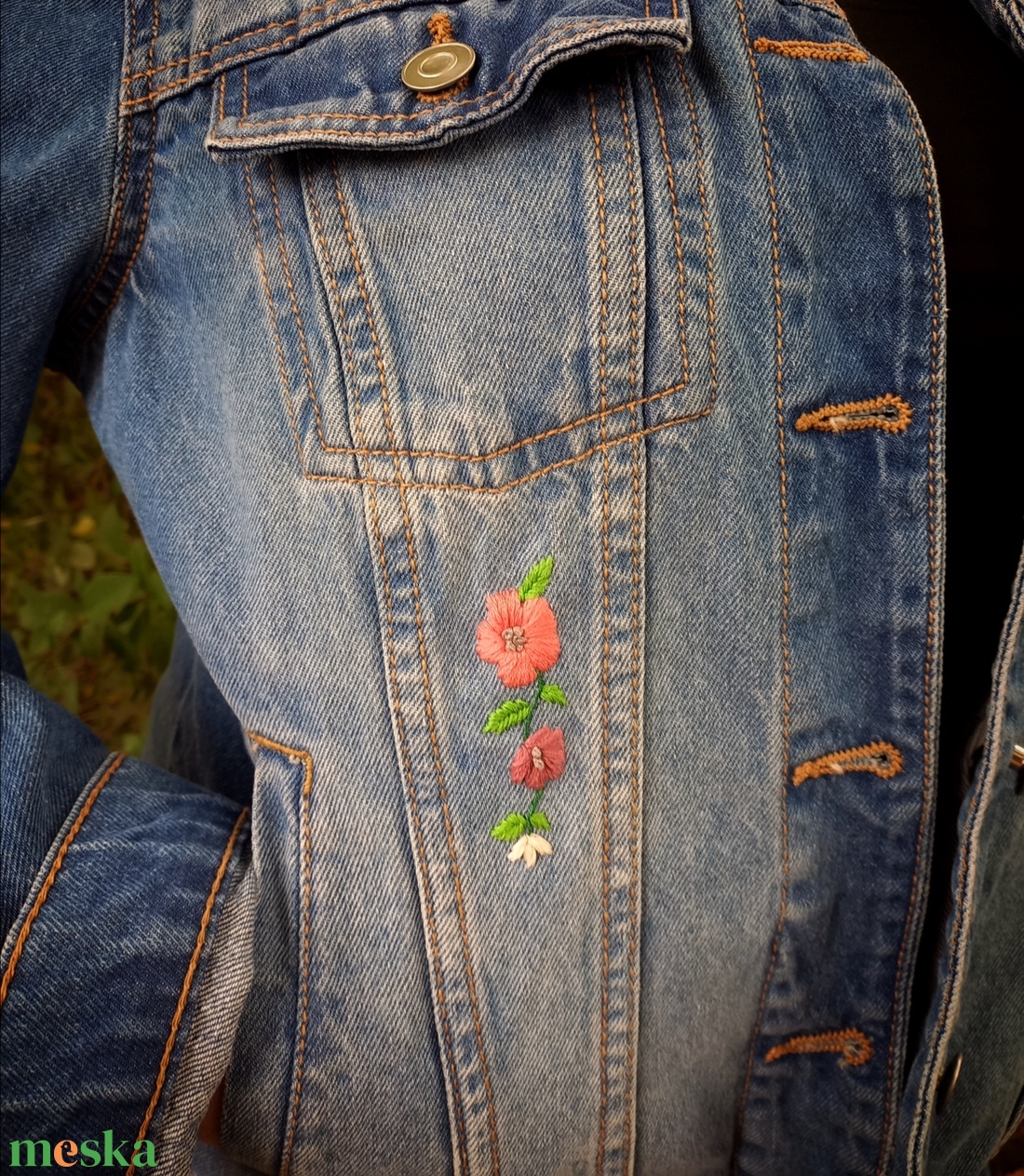 Hímzett farmerkabát - ruha & divat - női ruha - kabát - Meska.hu