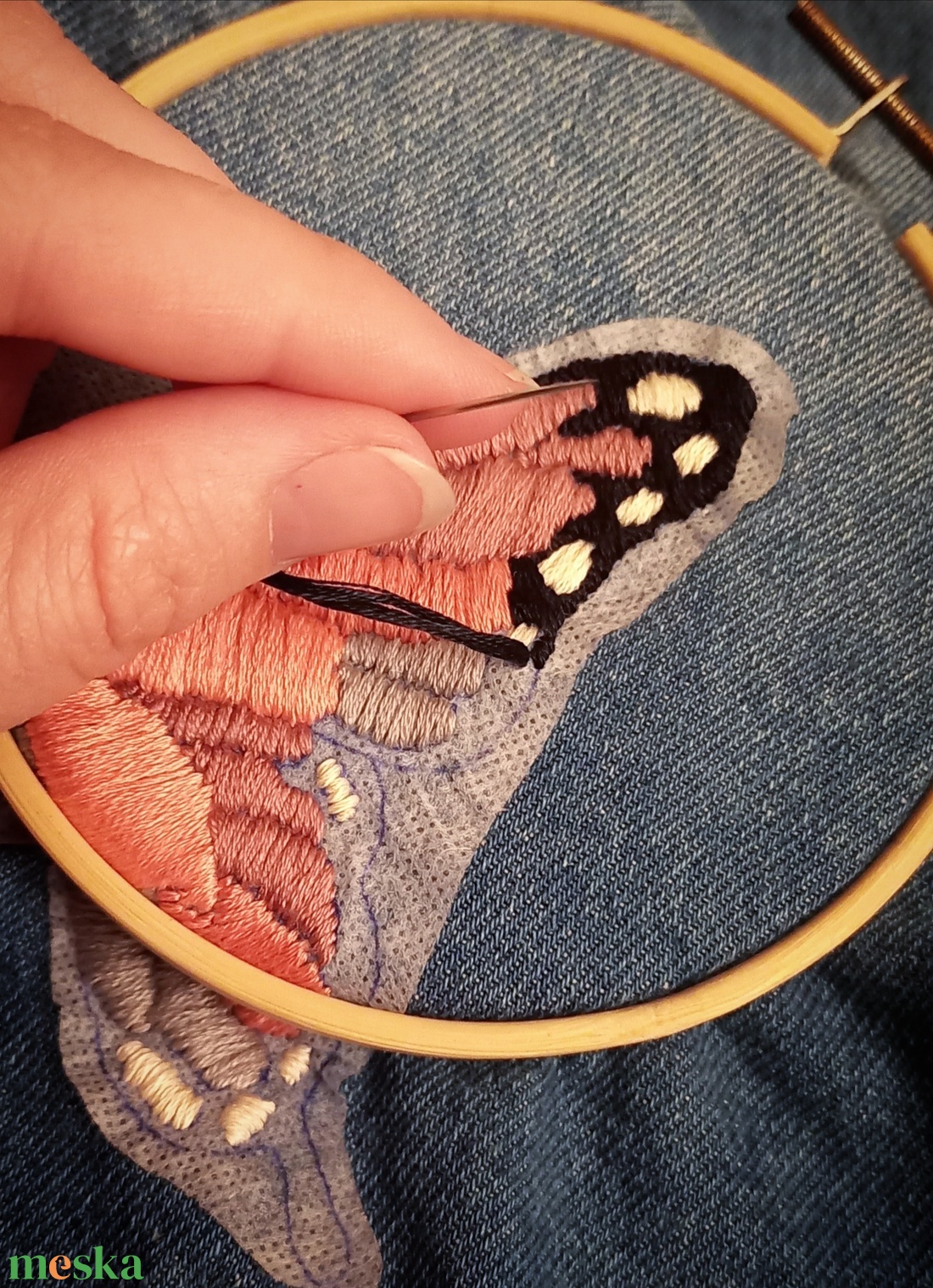 Hímzett farmerkabát - ruha & divat - női ruha - kabát - Meska.hu