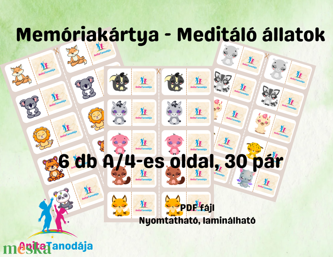 Memóriakártya - Meditáló állatkák - játék & sport - készségfejlesztő és logikai játék - memória játékok - Meska.hu