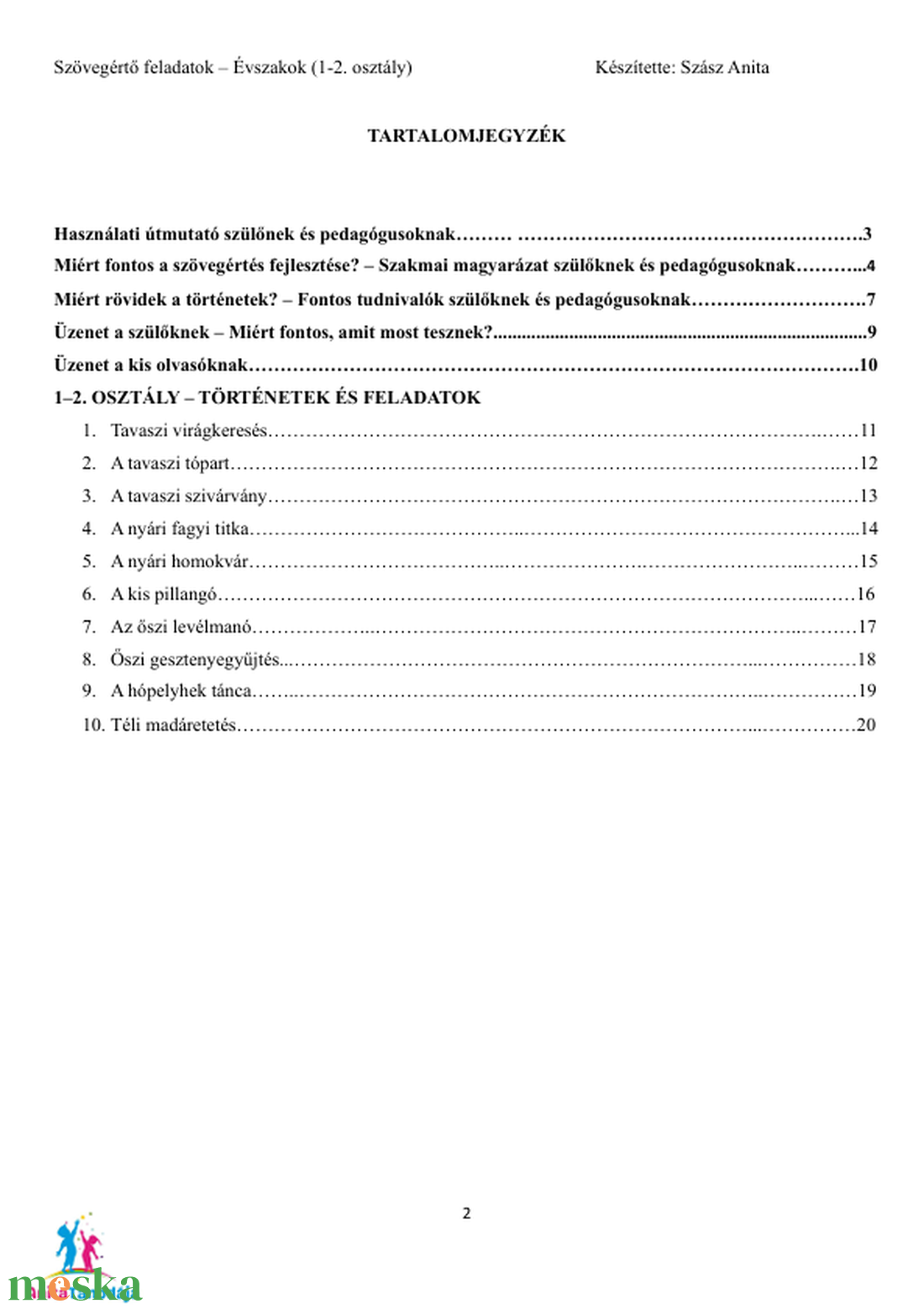 Szövegértő feladatok - Évszakok (1-2.osztályosok részére) - játék & sport - készségfejlesztő és logikai játék - oktató játékok - Meska.hu