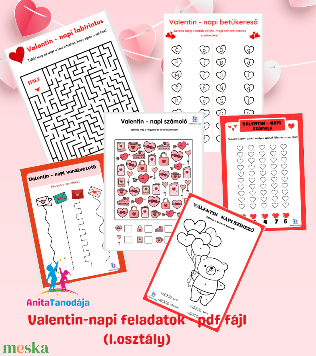 Valentin-napi feladatok (1.osztály) + AJÁNDÉK BINGÓ - játék & sport - készségfejlesztő és logikai játék - oktató játékok - Meska.hu