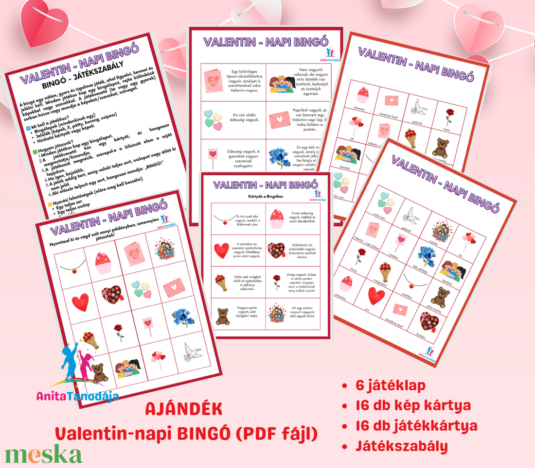 Valentin-napi feladatok (2.osztály) + AJÁNDÉK BINGÓ - játék & sport - készségfejlesztő és logikai játék - oktató játékok - Meska.hu