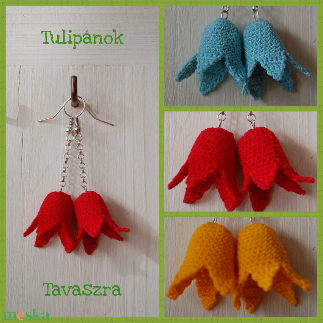 Tulipán fülbevaló - Horgolt ékszer - ékszer - fülbevaló - lógó fülbevaló - Meska.hu