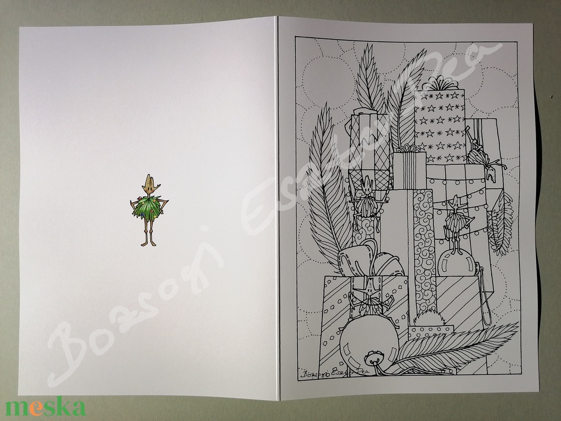 Ajándékok - Színezhető karácsonyi képeslap - művészet - grafika & illusztráció - Meska.hu