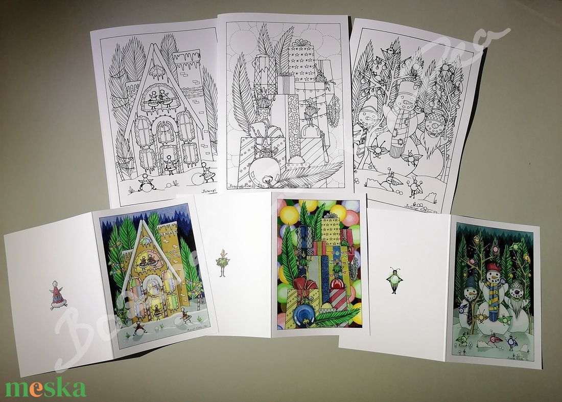 Ajándékok - Színezhető karácsonyi képeslap - művészet - grafika & illusztráció - Meska.hu