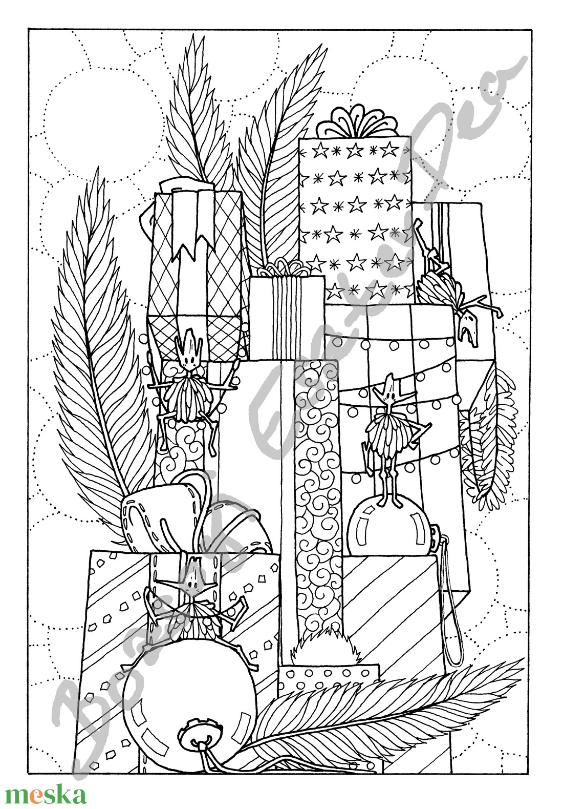 Ajándékok - Színezhető karácsonyi képeslap - művészet - grafika & illusztráció - Meska.hu
