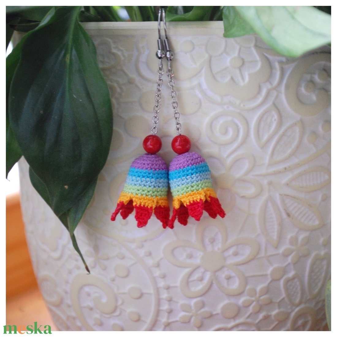 Csakra - Horgolt tulipán fülbevaló - ékszer - fülbevaló - lógó fülbevaló - Meska.hu