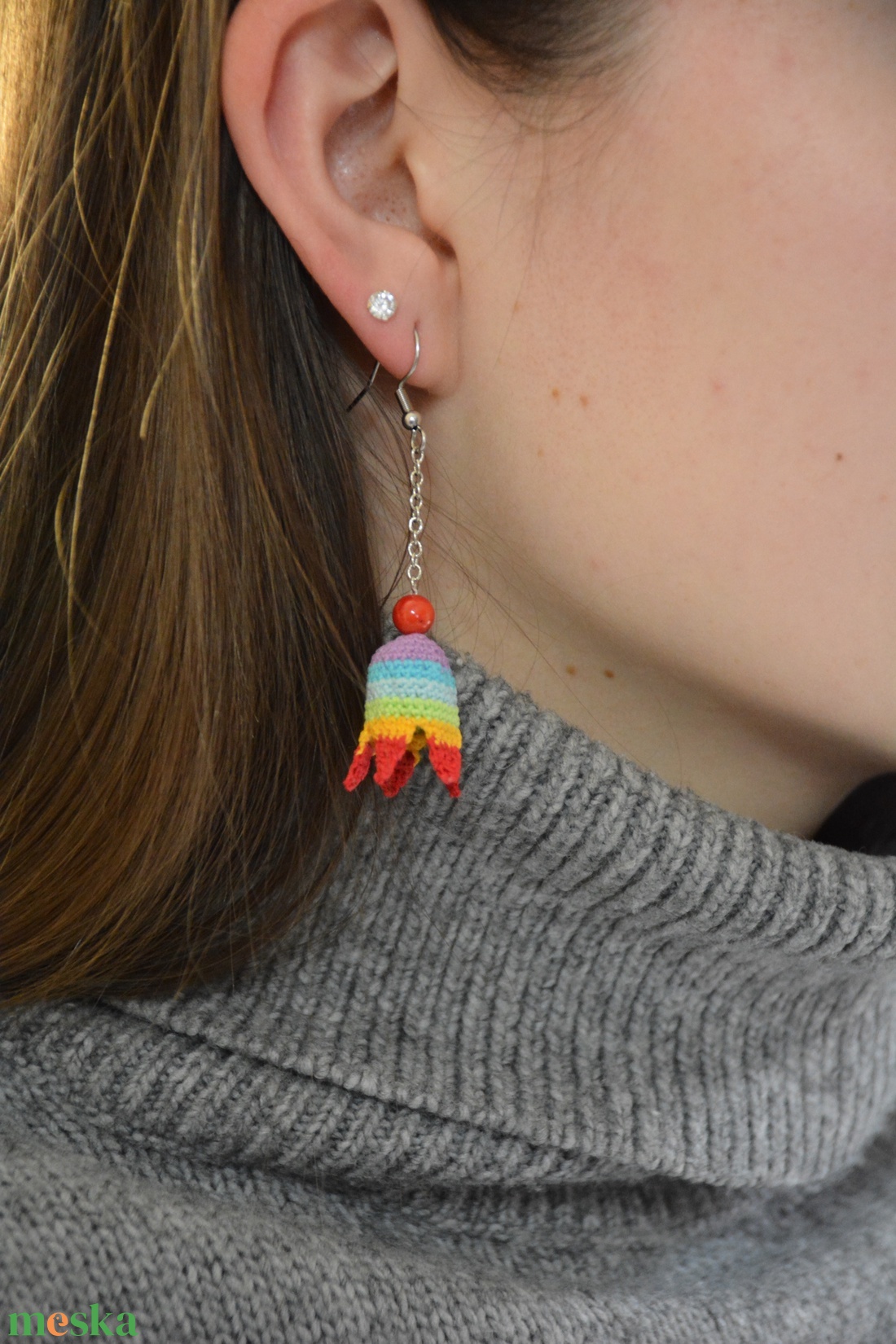Csakra - Horgolt tulipán fülbevaló - ékszer - fülbevaló - lógó fülbevaló - Meska.hu