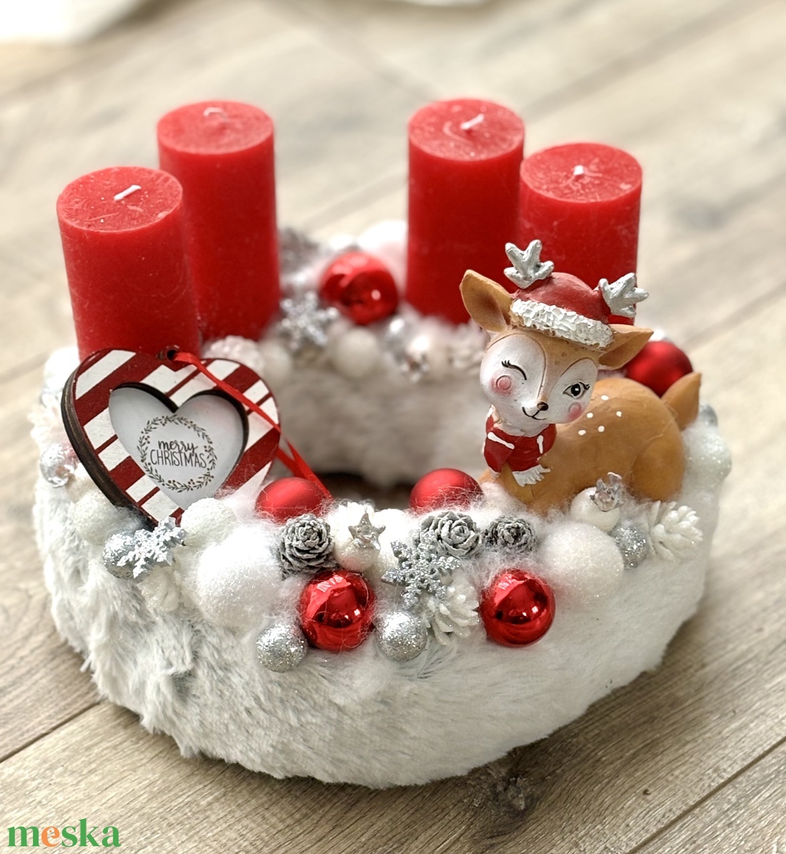 Piros őzikés adventi  - karácsony - adventi díszek - adventi asztaldísz - Meska.hu