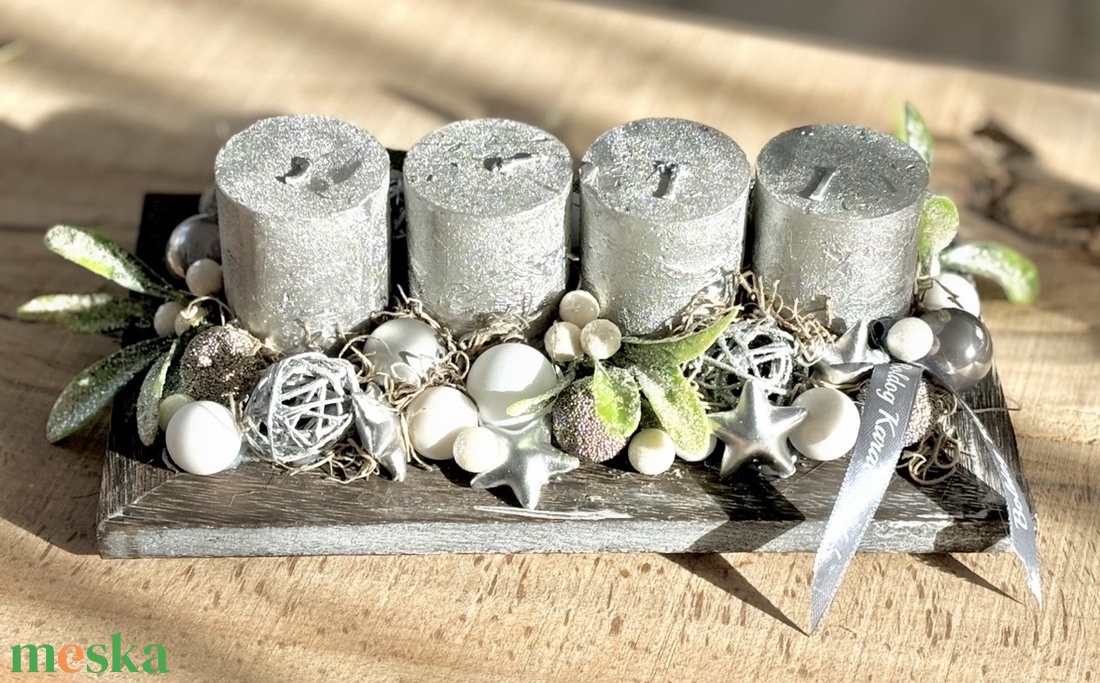 Ezüst adventi dísz  - karácsony - adventi díszek - adventi asztaldísz - Meska.hu