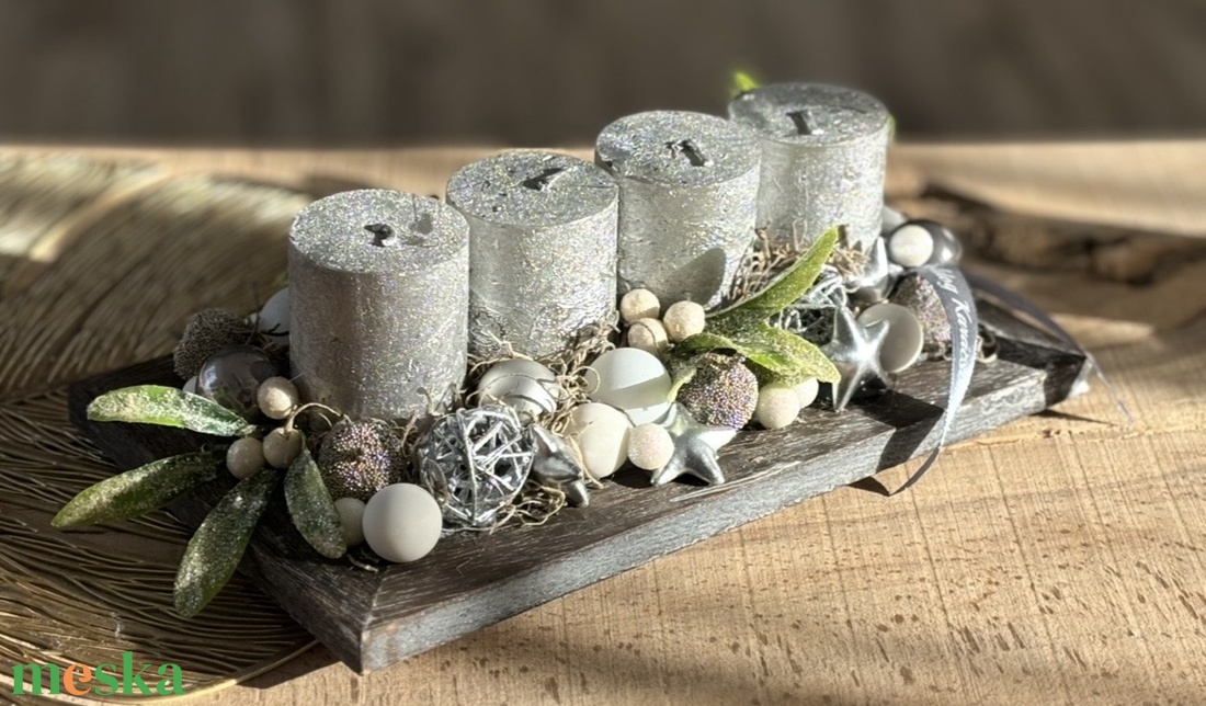 Ezüst adventi dísz  - karácsony - adventi díszek - adventi asztaldísz - Meska.hu