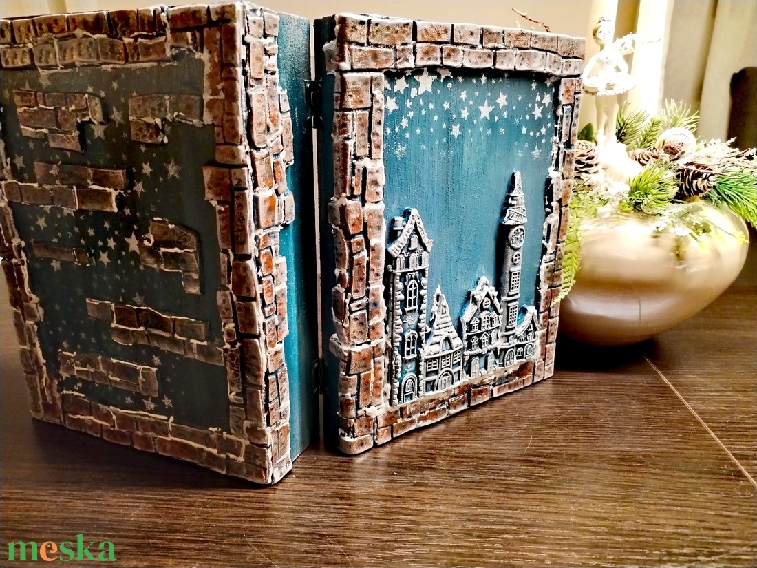  Téli város könyv alakú doboz - otthon & életmód - dekoráció - asztal és polc dekoráció - díszdoboz - Meska.hu