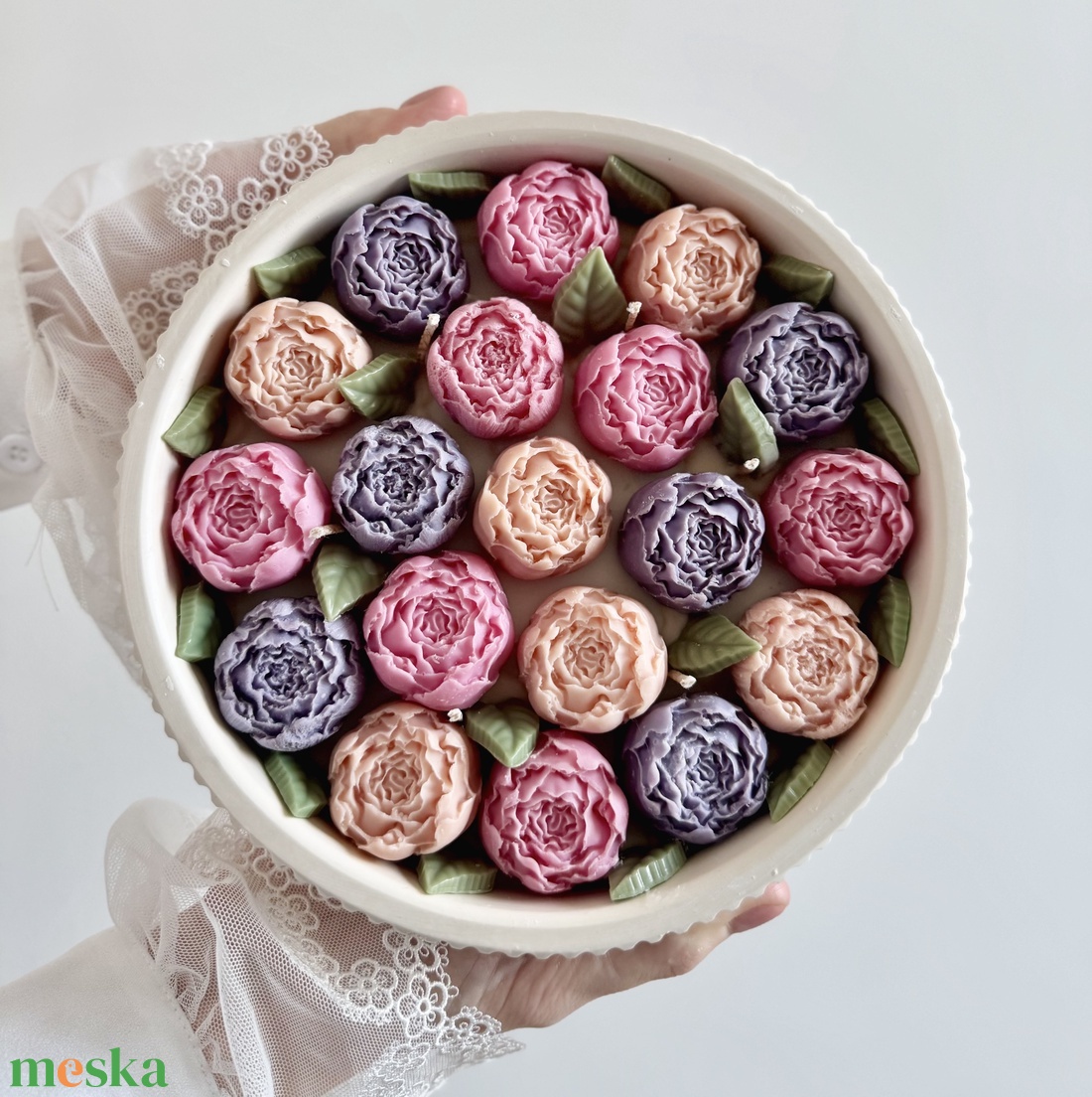 Gyertya Virágoskert Kerámia Tálban - otthon & életmód - gyertya, illat, aroma - gyertya - Meska.hu