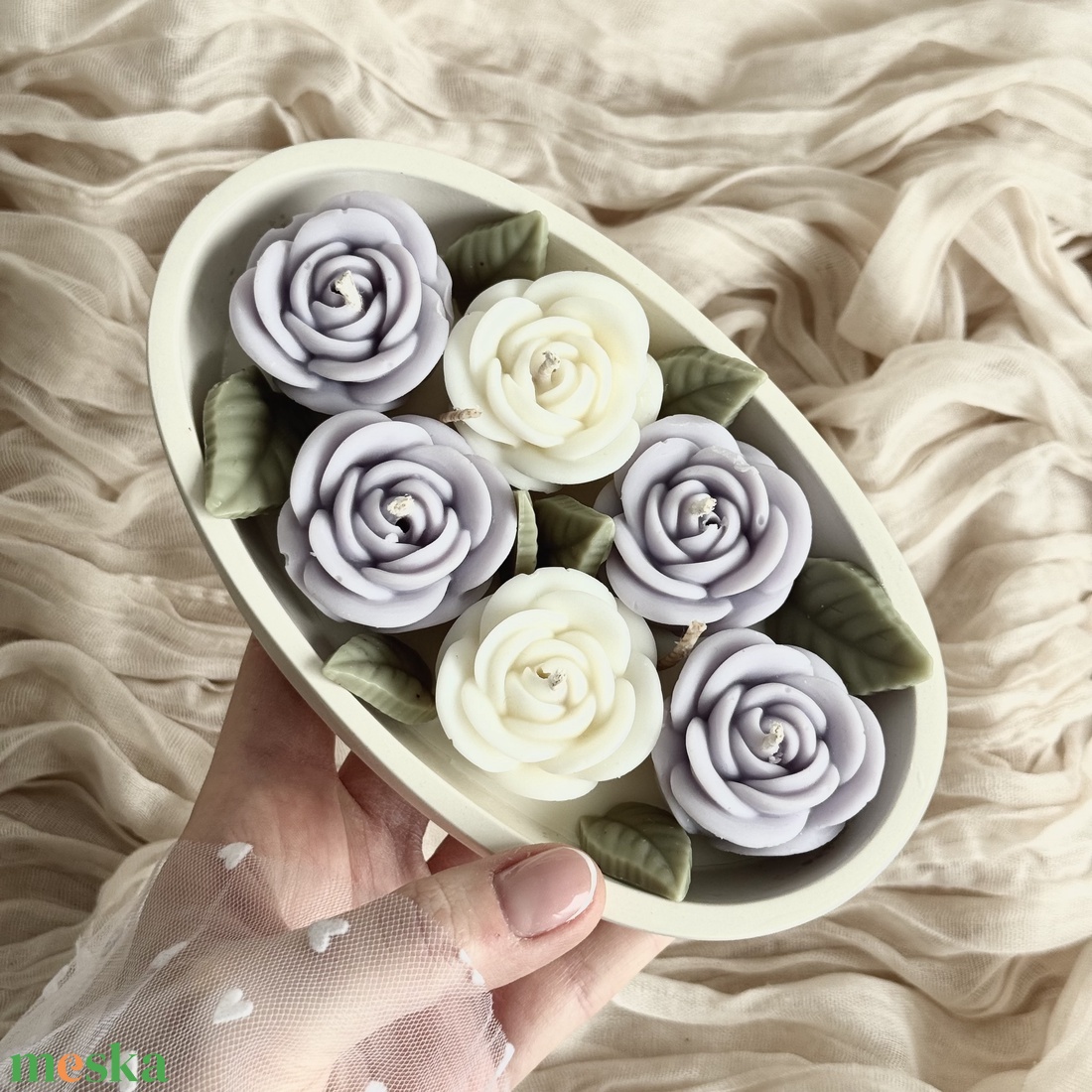 Gyertyatál - Rózsa kert - otthon & életmód - gyertya, illat, aroma - gyertya - Meska.hu