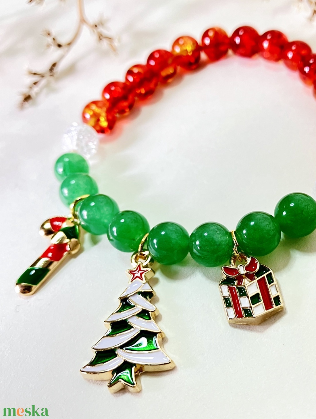 Karácsonyi ásvány karkötő  - ékszer - karkötő - gyöngyös karkötő - Meska.hu