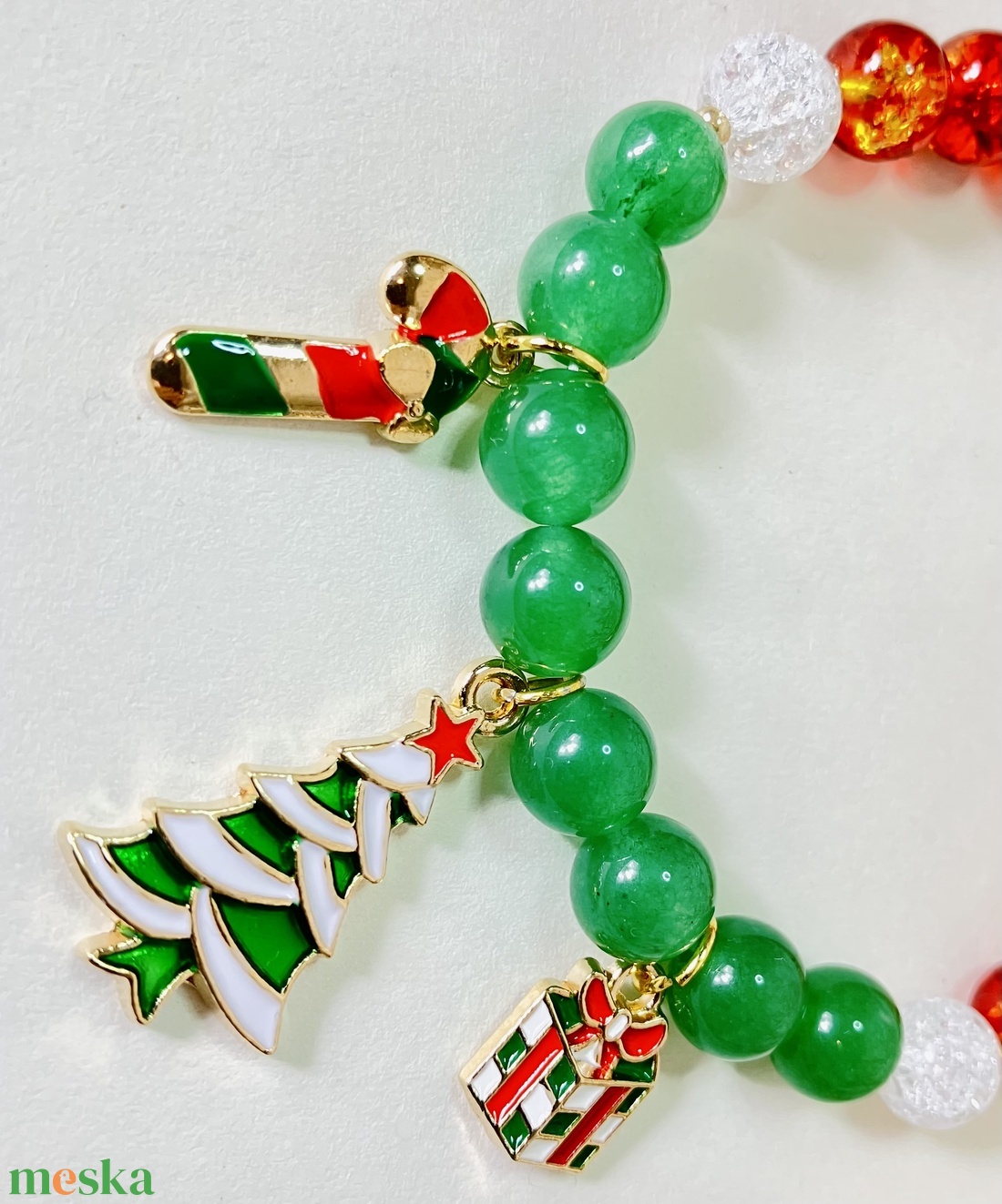 Karácsonyi ásvány karkötő  - ékszer - karkötő - gyöngyös karkötő - Meska.hu