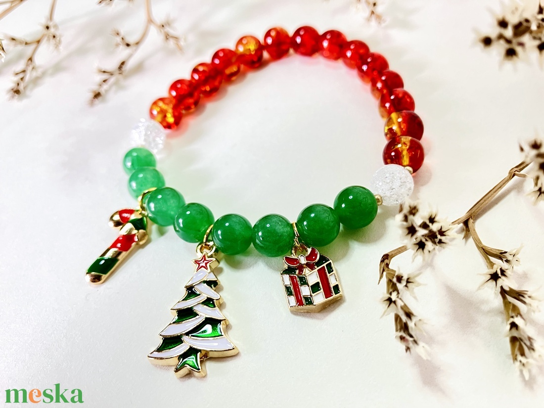 Karácsonyi ásvány karkötő  - ékszer - karkötő - gyöngyös karkötő - Meska.hu