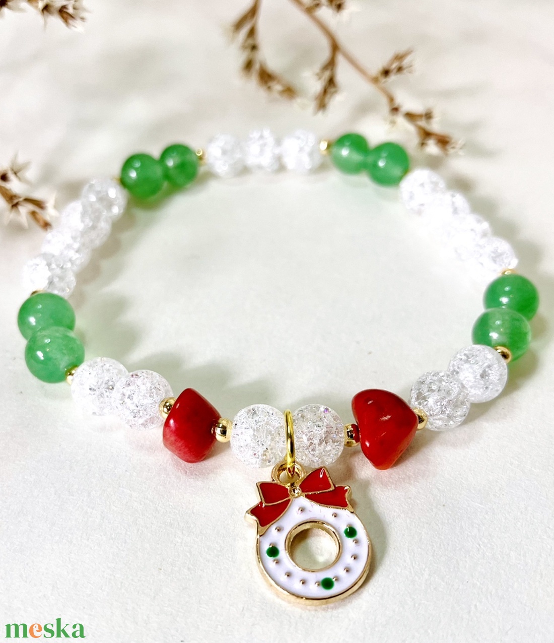 Karácsonyi ásvány karkötő  - ékszer - karkötő - gyöngyös karkötő - Meska.hu