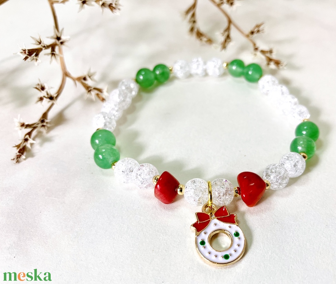 Karácsonyi ásvány karkötő  - ékszer - karkötő - gyöngyös karkötő - Meska.hu