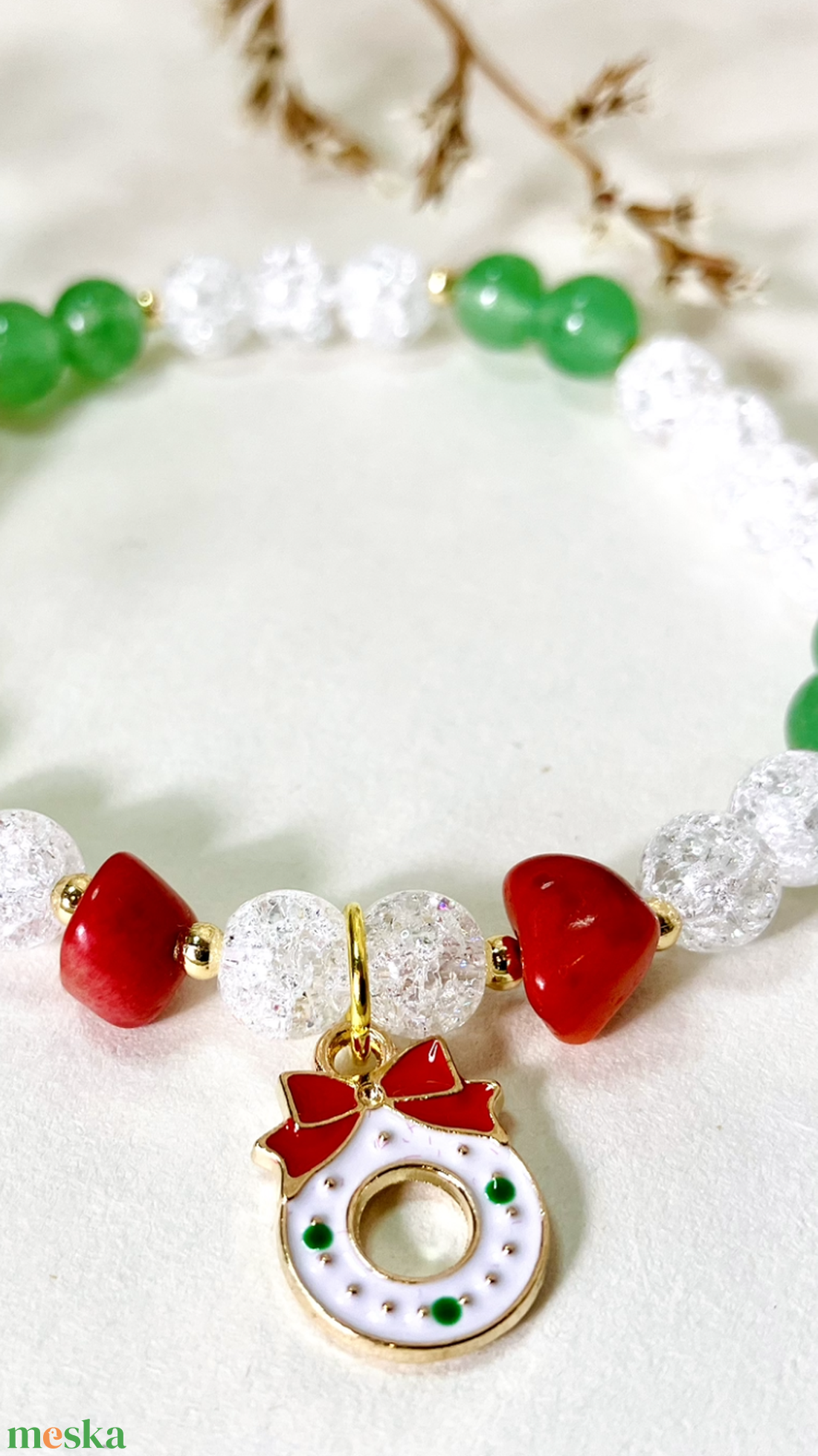 Karácsonyi ásvány karkötő  - ékszer - karkötő - gyöngyös karkötő - Meska.hu