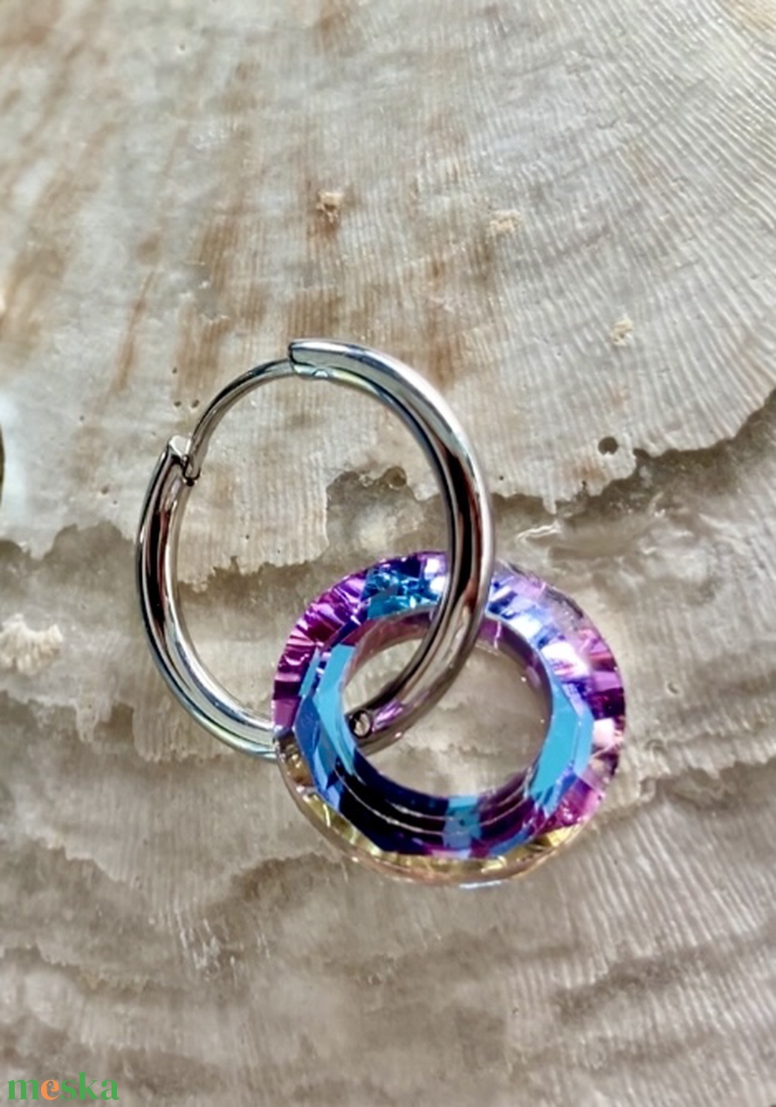 Lila Üveg kristály hollow karika függős acél fülbevaló  - ékszer - fülbevaló - lógós kerek fülbevaló - Meska.hu Lila Üveg kristály hollow karika függős acél fülbevaló  - ékszer - fülbevaló - lógós kerek fülbevaló - Meska.hu