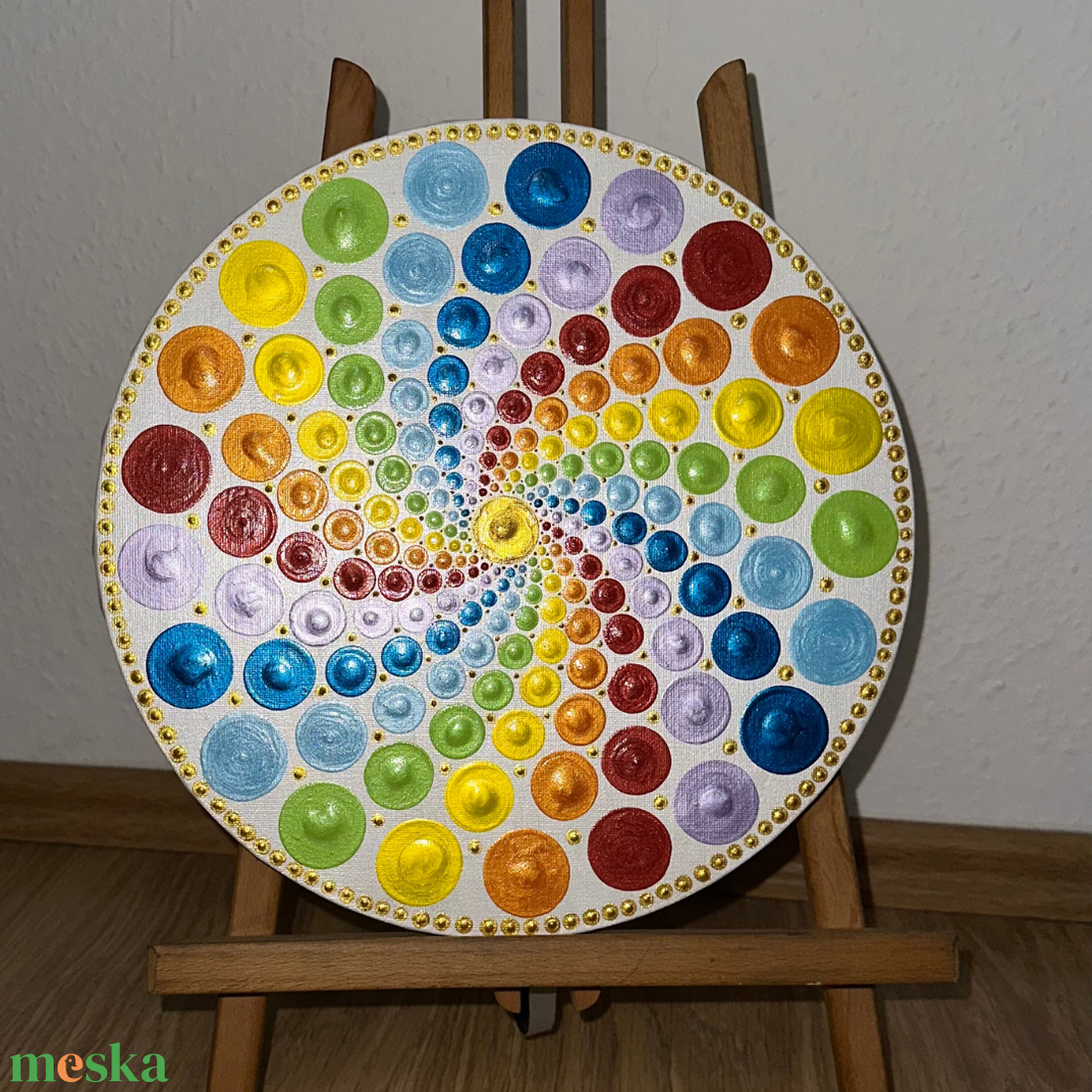Csakra harmonizáló spirál kerek, fehér alapon, 30cm - művészet - festmény - akril - Meska.hu