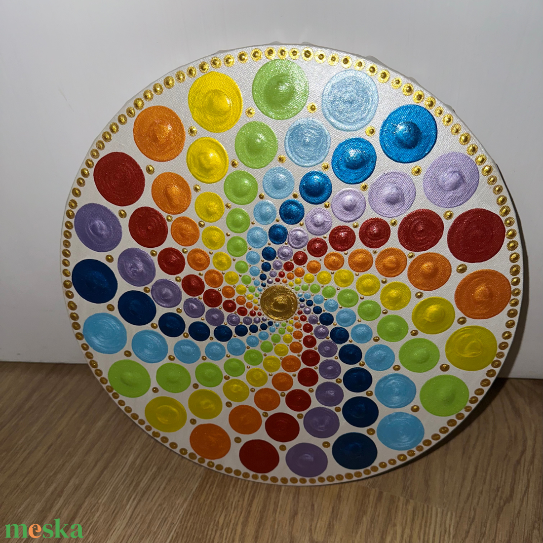 Csakra harmonizáló spirál kerek, fehér alapon, 30cm - művészet - festmény - akril - Meska.hu