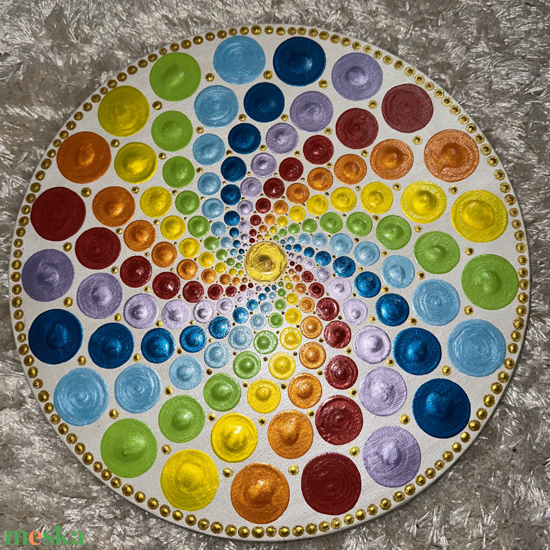 Csakra harmonizáló spirál kerek, fehér alapon, 30cm - művészet - festmény - akril - Meska.hu