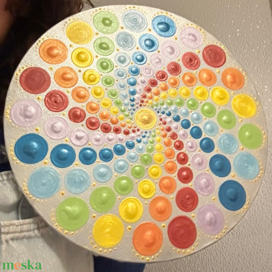 Csakra harmonizáló spirál kerek, ezüst alapon, 30cm - művészet - festmény - akril - Meska.hu