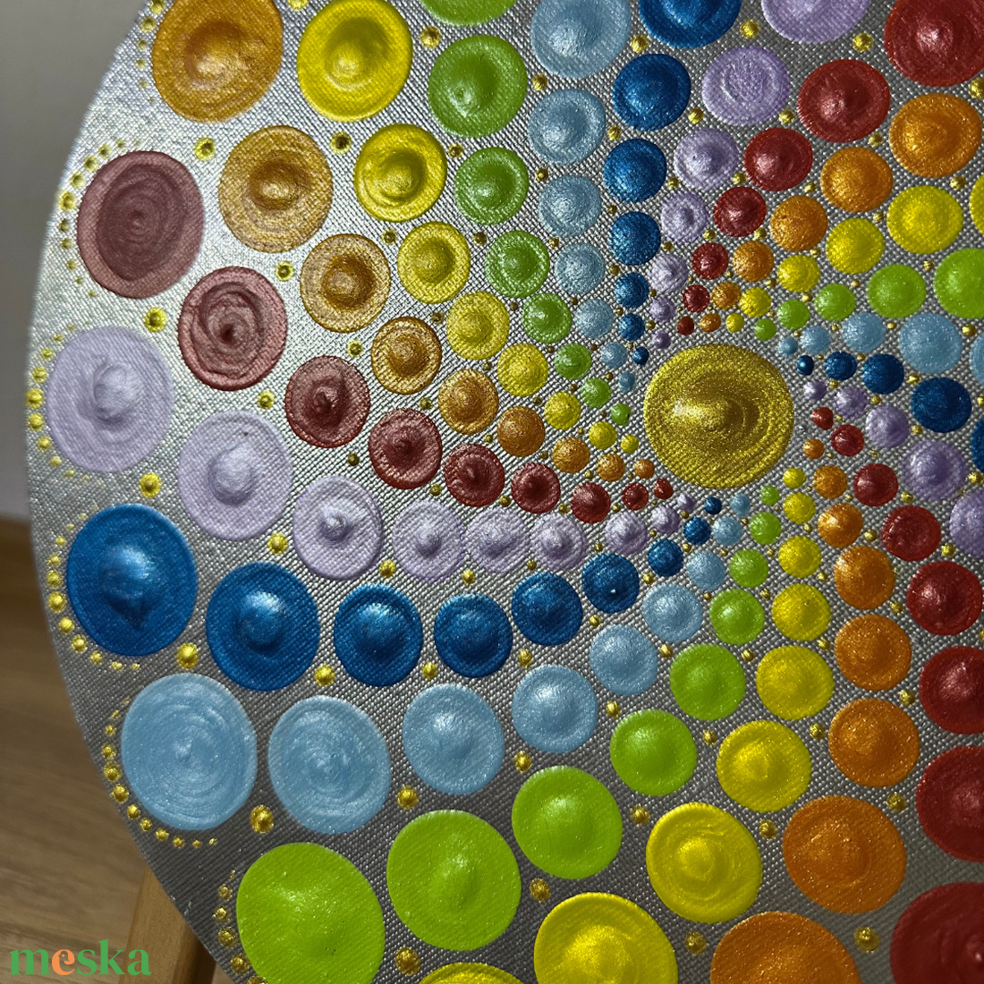 Csakra harmonizáló spirál kerek, ezüst alapon, 30cm - művészet - festmény - akril - Meska.hu