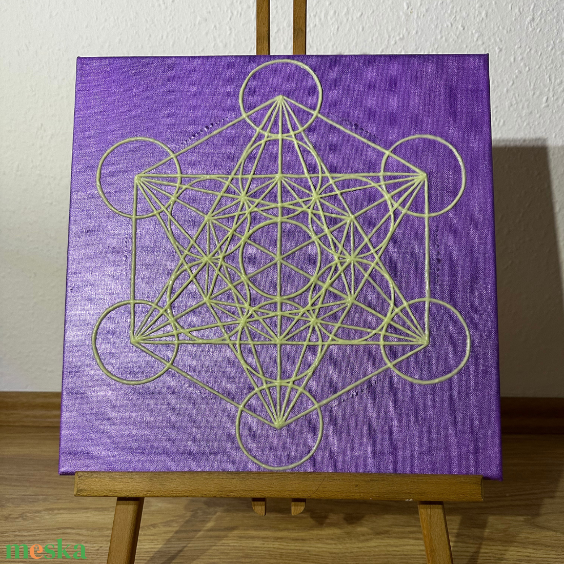 Sötétben világító Metatron kocka lila alapon 33x33cm - művészet - festmény - akril - Meska.hu