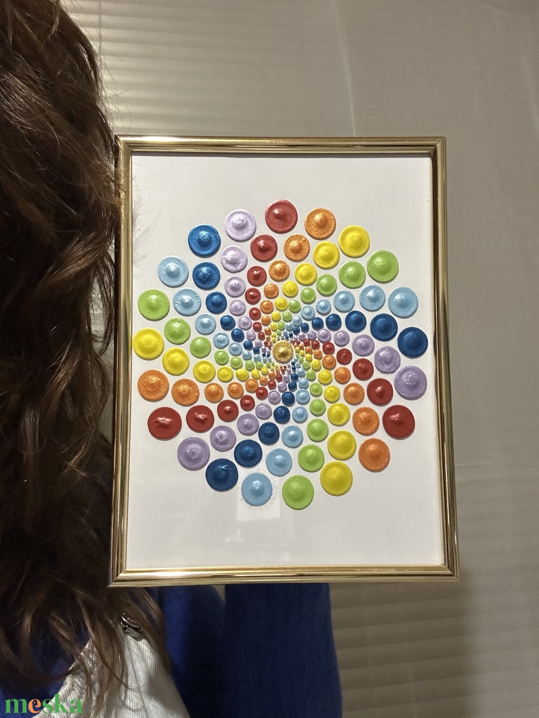 csakra spirál 21x16cm arany  színű keretben - művészet - festmény - akril - Meska.hu