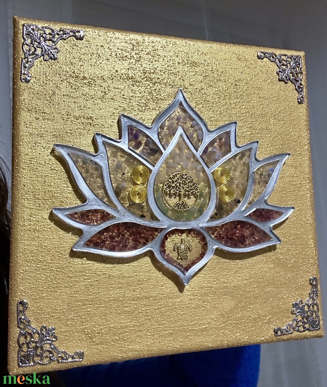 20x20cm arany lótusz - művészet - festmény - akril - Meska.hu