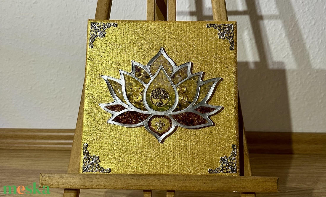 20x20cm arany lótusz - művészet - festmény - akril - Meska.hu