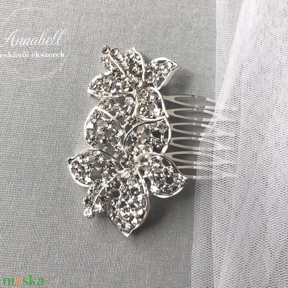 Menyasszonyi fejdísz strasszos  virággal 072 - esküvő - hajdísz - fésűs hajdísz - Meska.hu