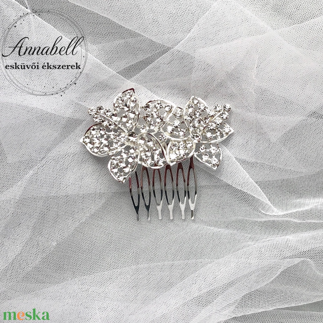 Menyasszonyi fejdísz strasszos  virággal 072 - esküvő - hajdísz - fésűs hajdísz - Meska.hu