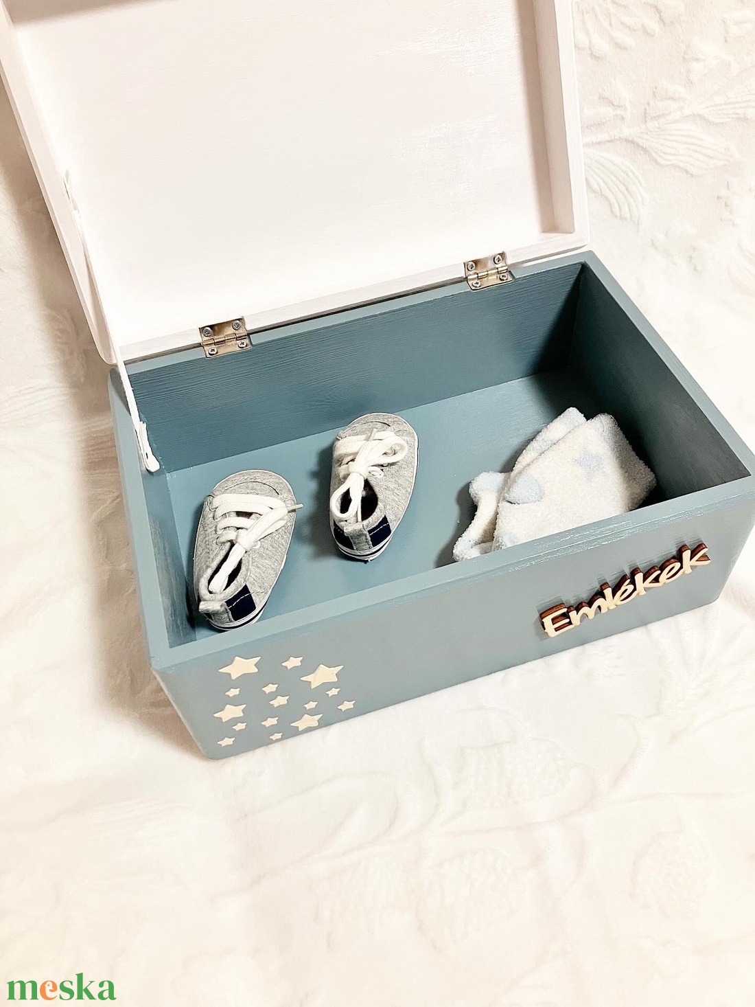 Emlékdoboz nagy kék macis - otthon & életmód - babaszoba, gyerekszoba - babaszoba dekoráció - Meska.hu