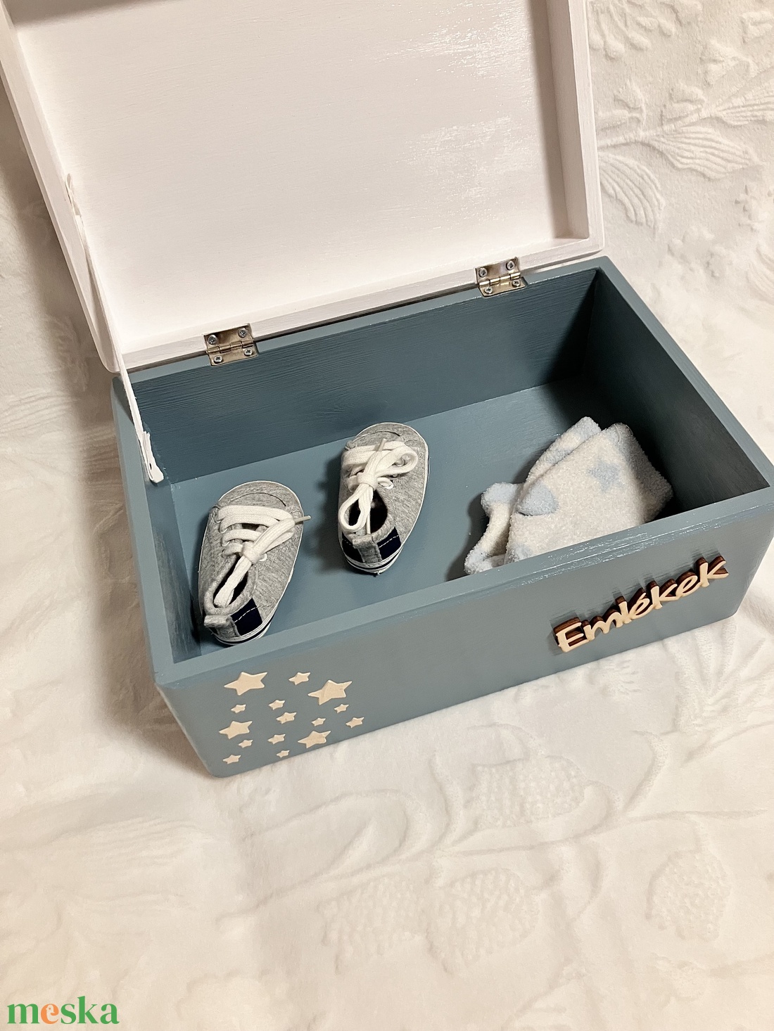 Emlékdoboz nagy kék macis - otthon & életmód - babaszoba, gyerekszoba - babaszoba dekoráció - Meska.hu