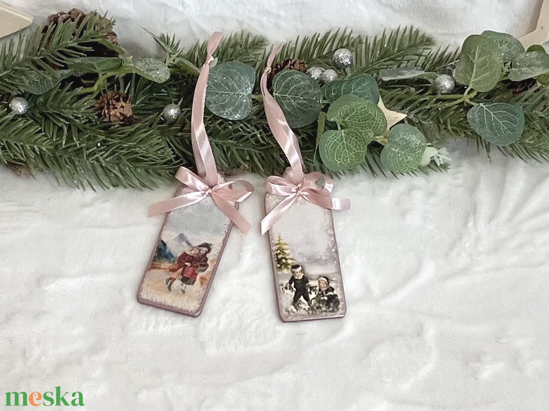 Karácsonyfadísz  rózsaszín szalaggal gyerekek - karácsony - karácsonyi lakásdekoráció - karácsonyfadíszek - Meska.hu