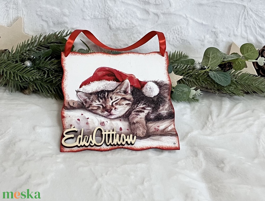 Ajtódísz cicás - karácsony - karácsonyi lakásdekoráció - karácsonyi ajtódíszek - Meska.hu