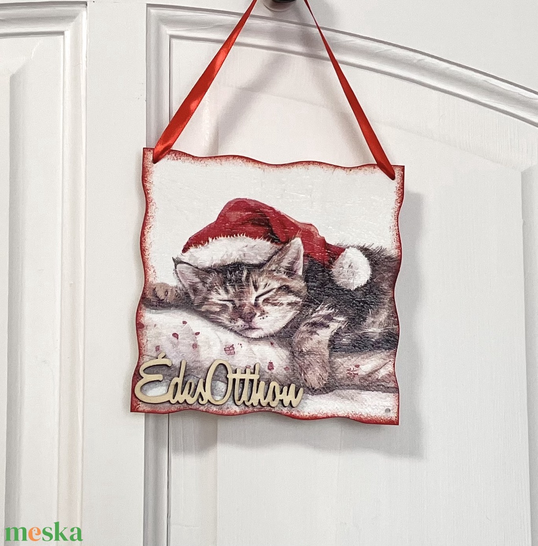 Ajtódísz cicás - karácsony - karácsonyi lakásdekoráció - karácsonyi ajtódíszek - Meska.hu