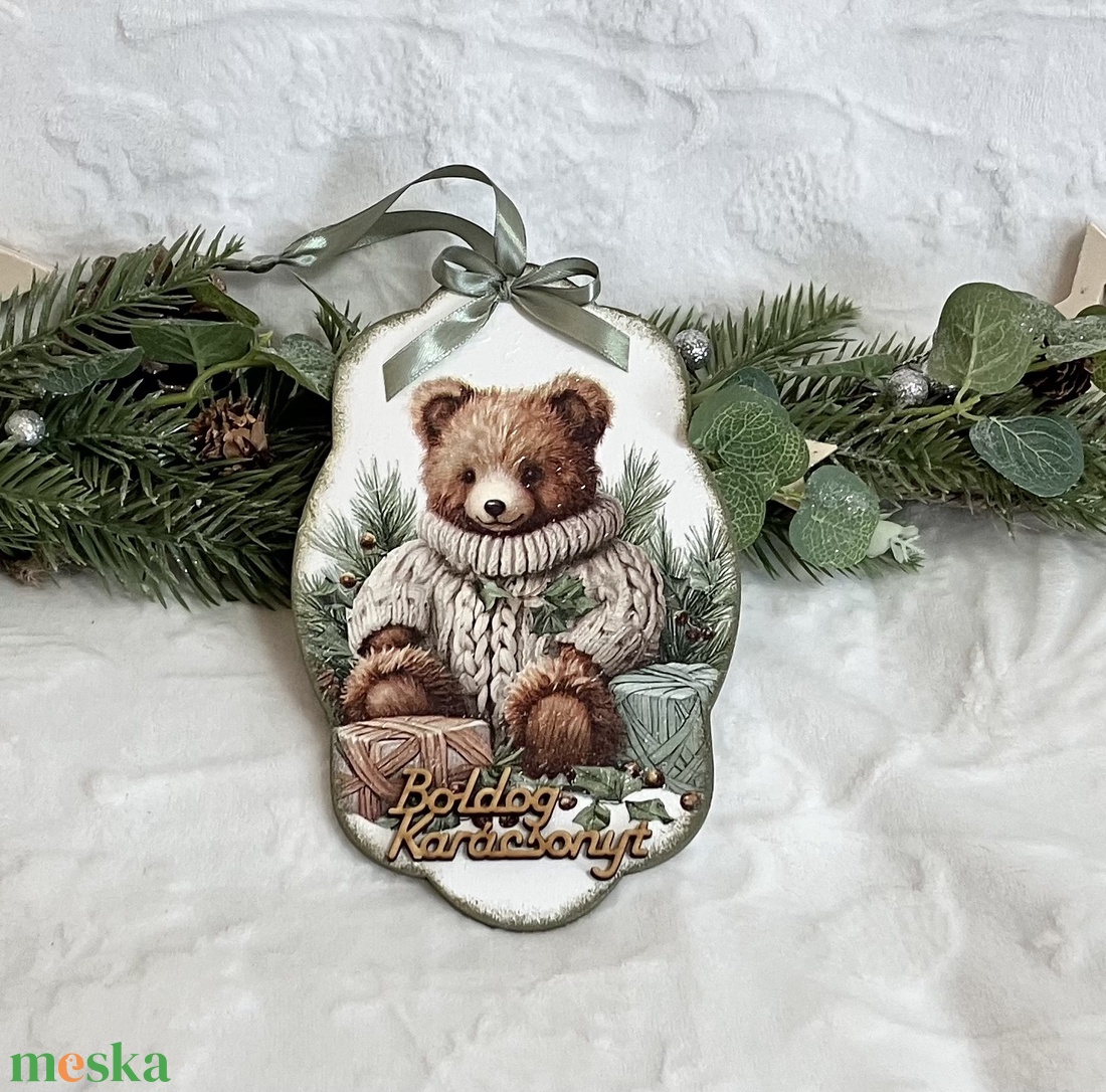 Ajtókopogtató medvés - karácsony - karácsonyi lakásdekoráció - karácsonyi ajtódíszek - Meska.hu