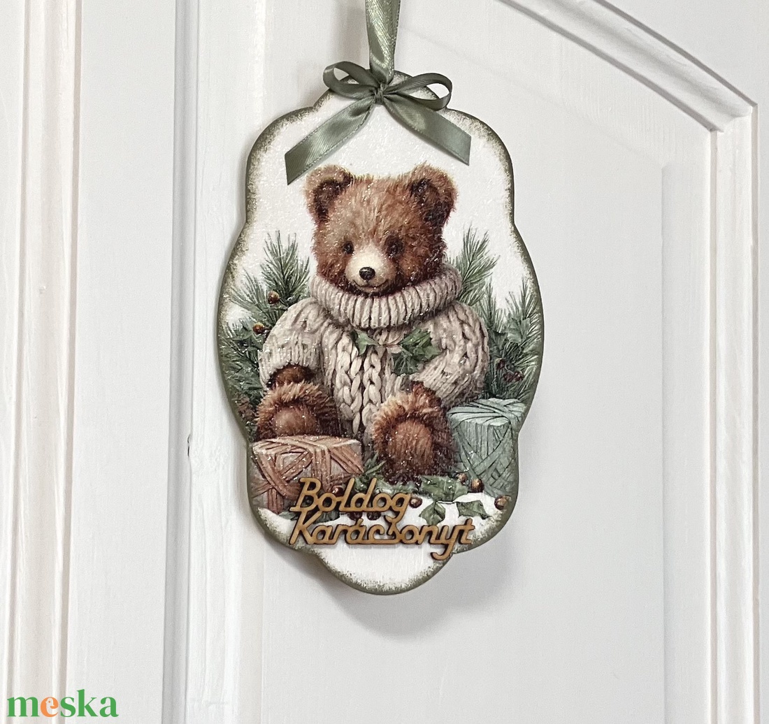 Ajtókopogtató medvés - karácsony - karácsonyi lakásdekoráció - karácsonyi ajtódíszek - Meska.hu