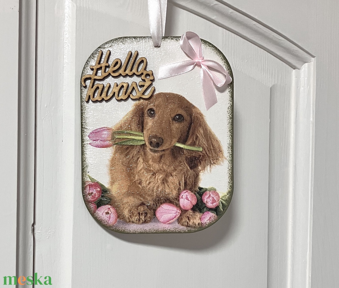 Tulipános fa ajtodísz kutyás mintával-tavaszi dekor - otthon & életmód - dekoráció - ajtó- és ablak dekoráció - ajtódísz & kopogtató - Meska.hu