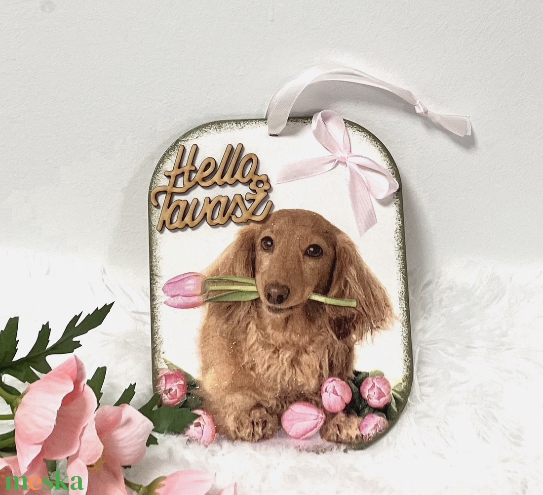 Tulipános fa ajtodísz kutyás mintával-tavaszi dekor - otthon & életmód - dekoráció - ajtó- és ablak dekoráció - ajtódísz & kopogtató - Meska.hu