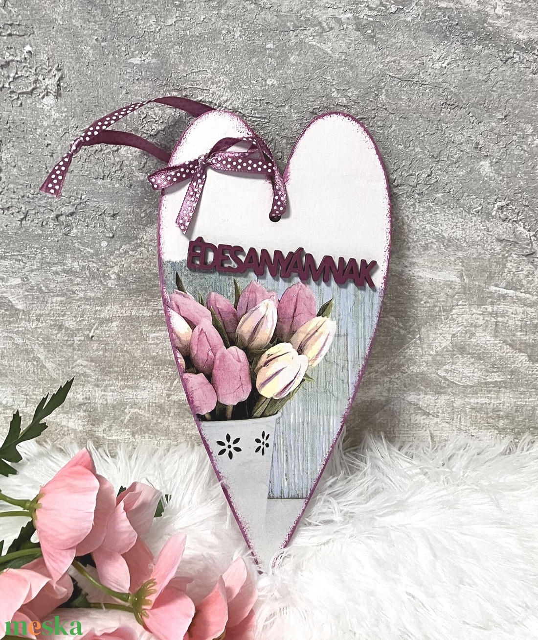Tulipános ajtódísz- tavaszi dekoráció  ÉDESANYÁMNAK felirattal  - otthon & életmód - dekoráció - fali és függő dekoráció - függődísz - Meska.hu