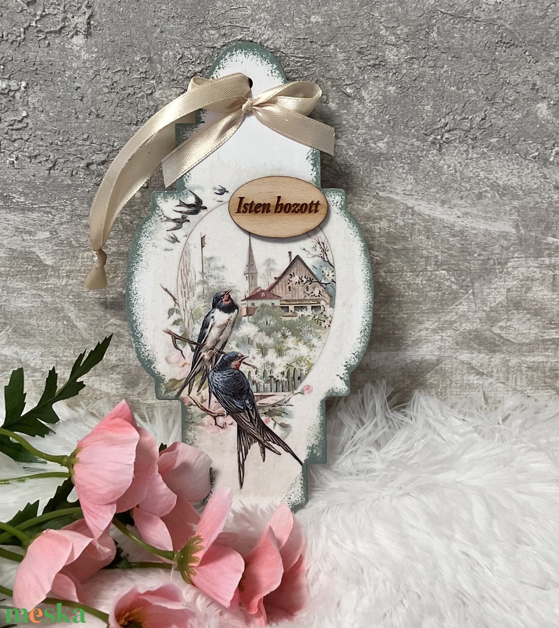 Tavaszi ajtódísz madaras mintával - virágos fa ajtókopogtató - otthon & életmód - dekoráció - ajtó- és ablak dekoráció - ajtódísz & kopogtató - Meska.hu