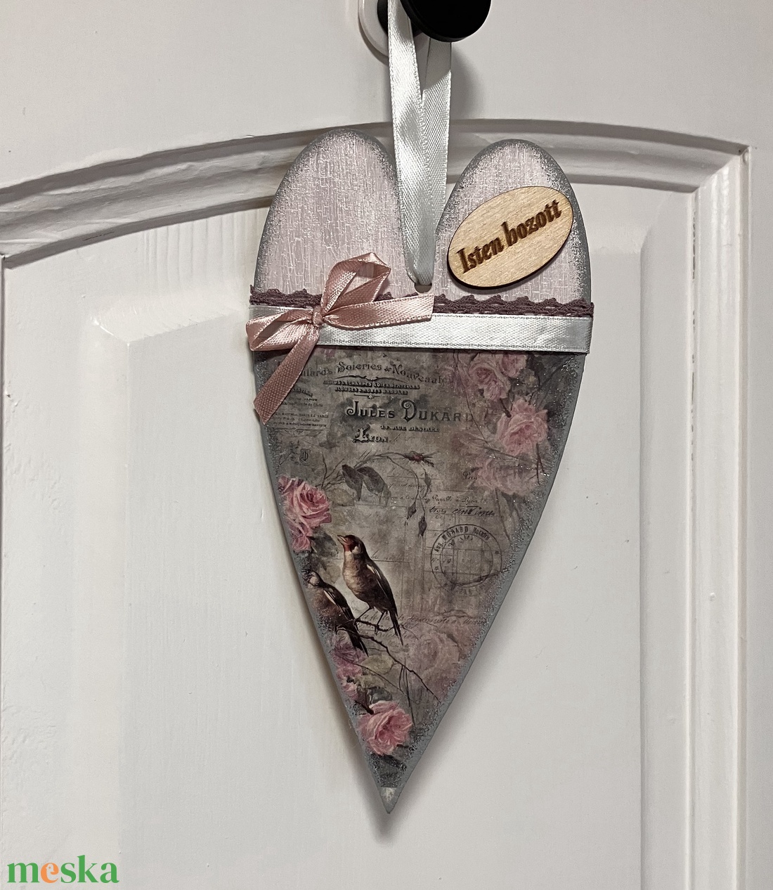 Romantikus rózsás ajtókopogtató - madaras falidísz tavaszra  - otthon & életmód - dekoráció - ajtó- és ablak dekoráció - ajtótábla - Meska.hu